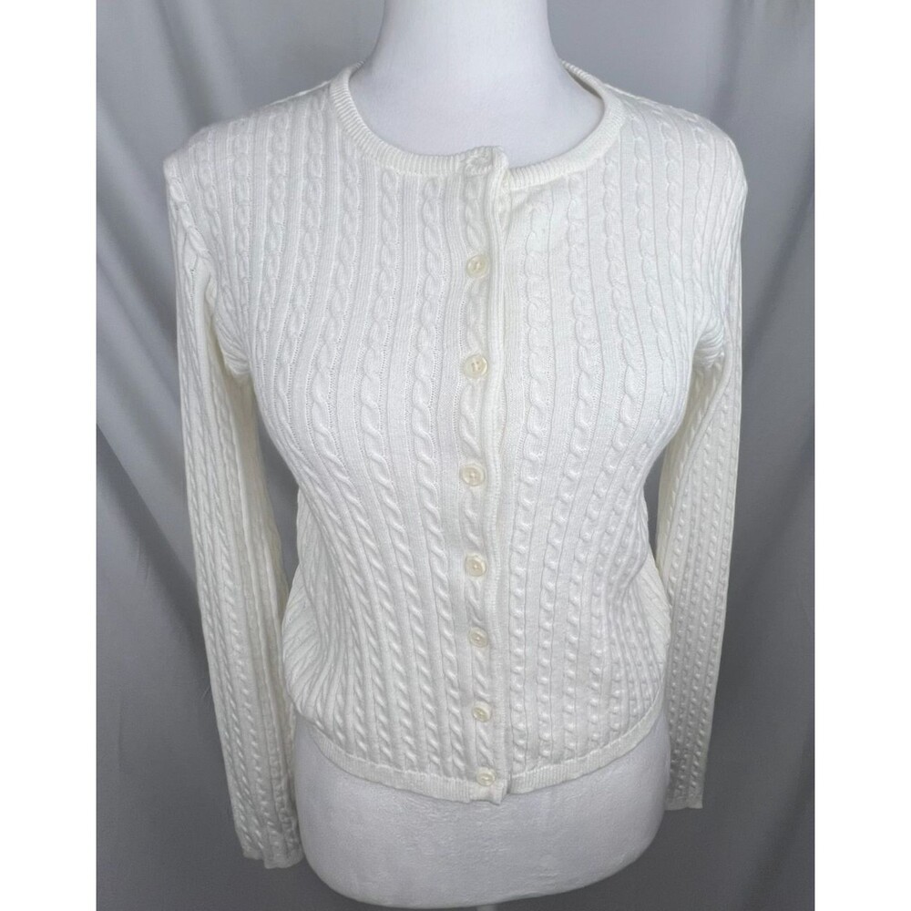 BRANDY MELVILLE Women One Size White Cable Knit Cropped Cardigan Sweater Preppy